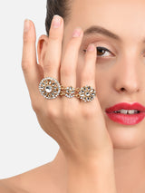 Women's Gold Tone Kundan Traditional Dual Finger Rings - Pack of 2