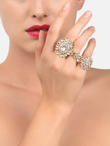 Women's Gold Tone Kundan Traditional Dual Finger Rings - Pack of 2
