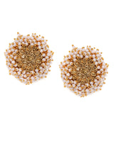 Women's Antique Gold Tone Cluster Pearls Embellished Statement Studs Earring-ZPFK8958