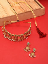 Women's Gold Tone Traditional Temple Choker Necklace Set