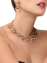 Women's Gold Tone Traditional Temple Choker Necklace Set