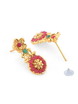 Women's Dazzling Pink Green Stones Embellished Floral Design Necklace & Earring Set-ZPFK8991