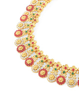 Women's Dazzling Pink Green Stones Embellished Floral Design Necklace & Earring Set-ZPFK8991