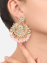 Women's Gold Tone Dazzling Kundan Pearls Traditional Chandbali Earrings - Set of 2