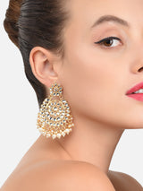 Women's Gold Tone Dazzling Kundan Pearls Traditional Chandbali Earrings - Set of 2
