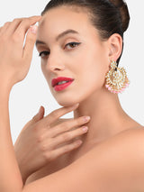 Women's Gold Tone Dazzling Kundan Pearls Traditional Chandbali Earrings - Set of 2