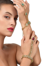 Women's Combo of 2 Pink and Green Stones Embellished Dazzling Kundan Ring Bracelets-ZPFK9048