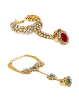 Women's Combo of 2 Pink and Green Stones Embellished Dazzling Kundan Ring Bracelets-ZPFK9048