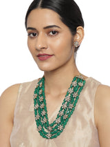 Women's Green Beads and Floral Kundan Necklace Set