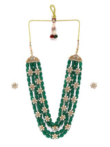 Women's Green Beads and Floral Kundan Necklace Set