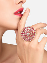 Women's Pink Stones Studded Flower Shape Traditional Ring-ZPFK9148