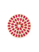 Women's Pink Stones Studded Flower Shape Traditional Ring-ZPFK9148