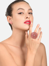 Women's Pink Stones Studded Flower Shape Traditional Ring-ZPFK9148