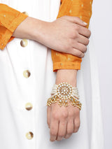 Women's Gold Tone Dazzling Kundan Multistrand Pearls Embellished Traditional Statement Bracelet-ZPFK9167