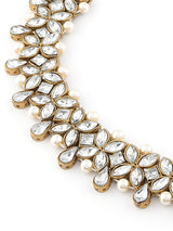 Women's Antique Gold Tone Dazzling Stones Pearls Choker Necklace Earring & Maangtikka Set-ZPFK9365