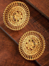 Women's Gold Tone Finely Detailed Fusion Wear Statement Studs Earring-ZPFK9369