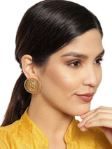 Women's Gold Tone Finely Detailed Fusion Wear Statement Studs Earring-ZPFK9369