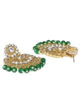 Women's Kundan & Dangling Green Beads Multi Layered Necklace & Earring Set-ZPFK9418