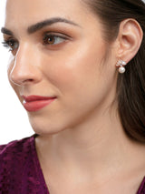 Women's Rose Gold Baguette Diamonds & Pearl Embellished Contemporary Brass Stud Earring-ZPFK9455