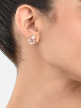 Women's Gold Tone Floral Cubic Zirconia and Pearl Contemporary Brass Stud Earring