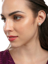 Women's Rose Gold Tone Sparkling Cubic Zirconia and Pearl Stud Earring