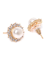 Women's Rose Gold Tone Sparkling Cubic Zirconia and Pearl Stud Earring