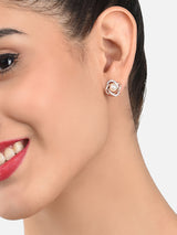 Women's Rose Gold Tone Cubic Zirconia & Pearl Contemporary Brass Stud Earring-ZPFK9460