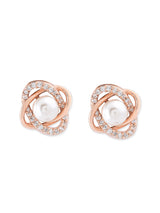 Women's Rose Gold Tone Cubic Zirconia & Pearl Contemporary Brass Stud Earring-ZPFK9460