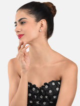 Women's Rose Gold Tone Cubic Zirconia & Pearl Contemporary Brass Stud Earring-ZPFK9460