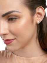 Women's Splendid Rose Gold Tone Shimmering Cubic Zirconia and Pearl Stud Earring
