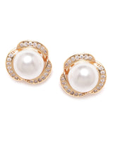 Women's Splendid Rose Gold Tone Shimmering Cubic Zirconia and Pearl Stud Earring