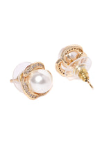 Women's Splendid Rose Gold Tone Shimmering Cubic Zirconia and Pearl Stud Earring
