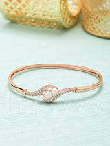 Women's Rose Gold Cubic Zirconia & Pearl Contemporary Brass Kada Bracelet-ZPFK9479