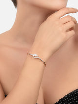 Women's Rose Gold Cubic Zirconia & Pearl Contemporary Brass Kada Bracelet-ZPFK9479