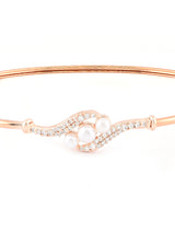 Women's Rose Gold Cubic Zirconia & Pearl Contemporary Brass Kada Bracelet-ZPFK9479