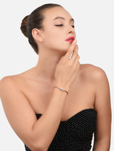 Women's Rose Gold Cubic Zirconia & Pearl Contemporary Brass Kada Bracelet-ZPFK9479