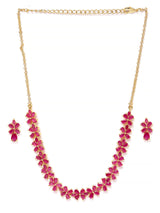 Women's Pink Floral Cubic Zirconia Contemporary Brass Necklace & Earring Set-ZPFK9508