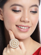 Women's Gold Tone Pearls Flower Ethnic Finger Ring