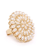 Women's Gold Tone Pearls Flower Ethnic Finger Ring
