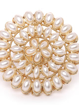 Women's Gold Tone Pearls Flower Ethnic Finger Ring