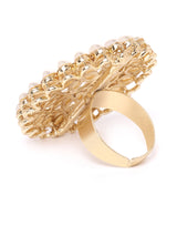 Women's Gold Tone Pearls Flower Ethnic Finger Ring