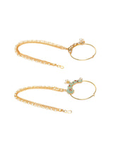 Women's Combo of 2 Gold Tone kundan With Chain Link Bridal Hoop Nose Ring-ZPFK9587