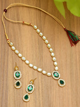 Women's Gold Tone Kundan and Green Stones Wedding Collection Necklace with Earring Set