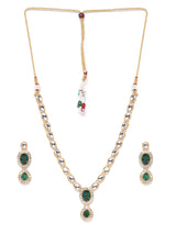 Women's Gold Tone Kundan and Green Stones Wedding Collection Necklace with Earring Set