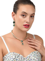 Women's Gold Tone Kundan and Green Stones Wedding Collection Necklace with Earring Set