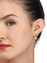 Women's Cubic Zirconia Diamonds and Pearls Contemporary Stud Earrings - Pack of 3