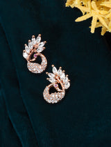 Women's Rose Gold Cubic Zirconia Peacock Inspired Contemporary Brass Stud Earring-ZPFK9777