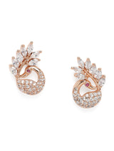 Women's Rose Gold Cubic Zirconia Peacock Inspired Contemporary Brass Stud Earring-ZPFK9777