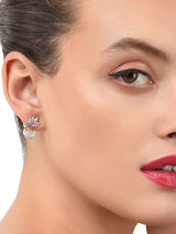 Women's Rose Gold Cubic Zirconia Peacock Inspired Contemporary Brass Stud Earring-ZPFK9777