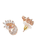 Women's Rose Gold Cubic Zirconia Peacock Inspired Contemporary Brass Stud Earring-ZPFK9777